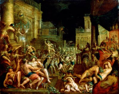 Midas-feest ter ere van Bacchus en Silenus door Lucas van Valckenborch