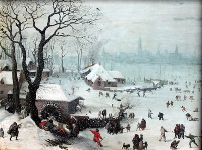Winterlandschap bij Antwerpen met sneeuwval door Lucas van Valckenborch