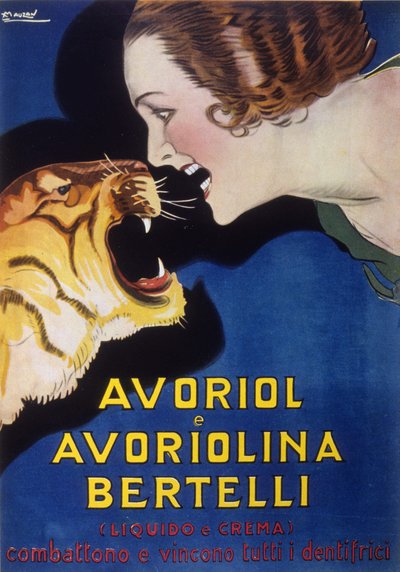 Tandpasta Avoriol en Avoriolina Bertelli (reclame 1920s - 1930s). Illustratie door Lucien Achille Mauzan (1883 - 1952). door Luciano Achille Mauzan