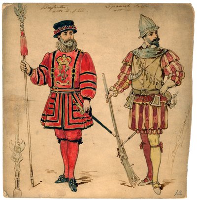 Beefeater en Spaanse soldaat, 19e eeuw door Lucien Besche