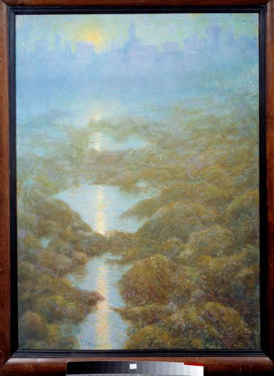 “Mijn moeder zag op een avond de stad Ys (Is)” Landschap van mist en rivier door Lucien Levy Dhurmer