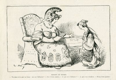 Illustratie in Le Rire, 01/11/13 - Europa en Servië - Oorlog van 14-18 (gravure) door Lucien Metivet
