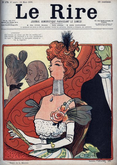 Vrouw in het theater - le rire du 12 mars 1898 (gravure) door Lucien Metivet