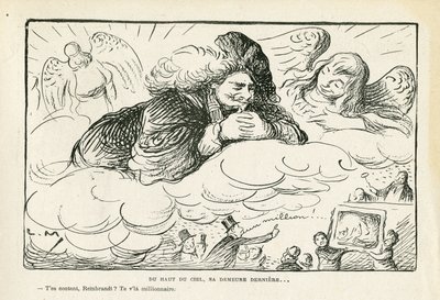 Illustratie in Le Rire, 21/06/13 - Vanaf de top van de hemel, zijn laatste rustplaats (gravure) door Lucien Metivet