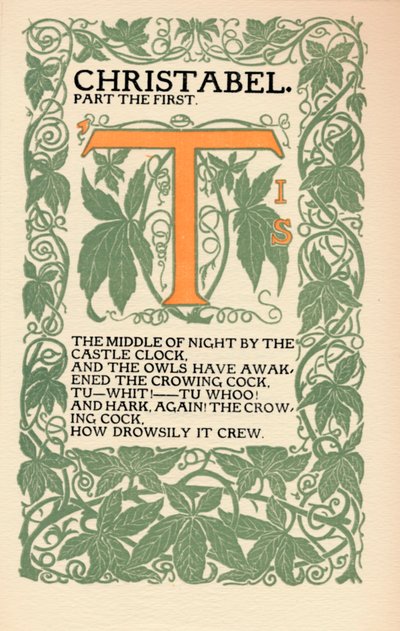 Eragny Press: Openingspagina van Coleridges Christabel, 1895-1914 door Lucien Pissaro