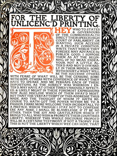 Eragny Press: Openingspagina van de Areopagitica, ca. 1895-1914 door Lucien Pissaro