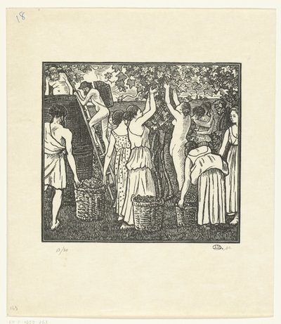 De wijnoogst door Lucien Pissarro