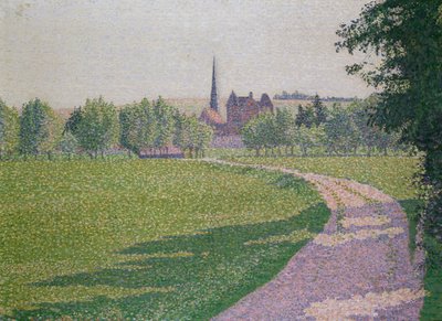 Eragny Kerk, 1886 door Lucien Pissarro