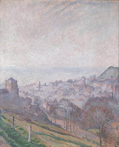 Hastings: Mist, Zon en Rook, 1918 door Lucien Pissarro