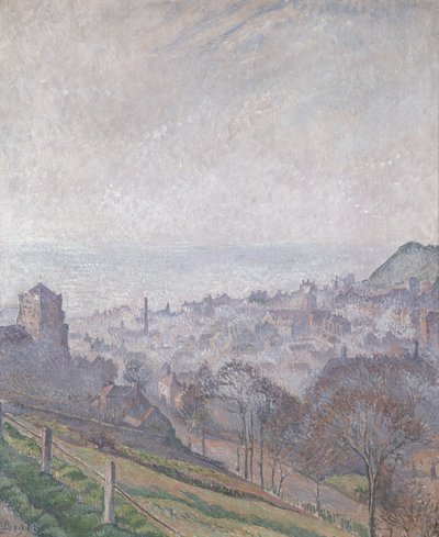 Hastings: Mist, zon en rook, 1918 door Lucien Pissarro