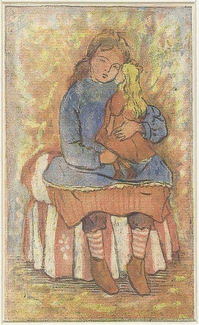 Meisje met pop door Lucien Pissarro