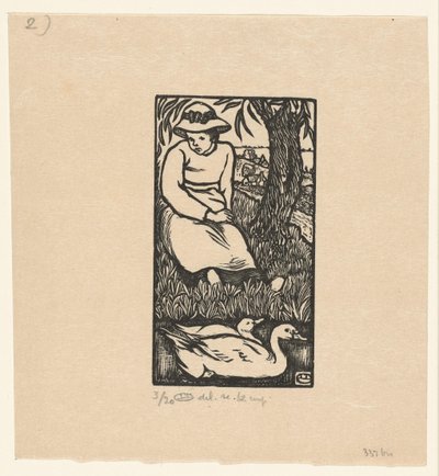 Meisje en twee eenden door Lucien Pissarro