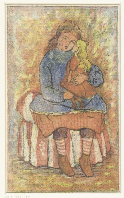 Meisje met pop door Lucien Pissarro