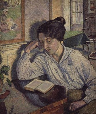 Portret van Gladys Chivers die Leest door Lucien Pissarro