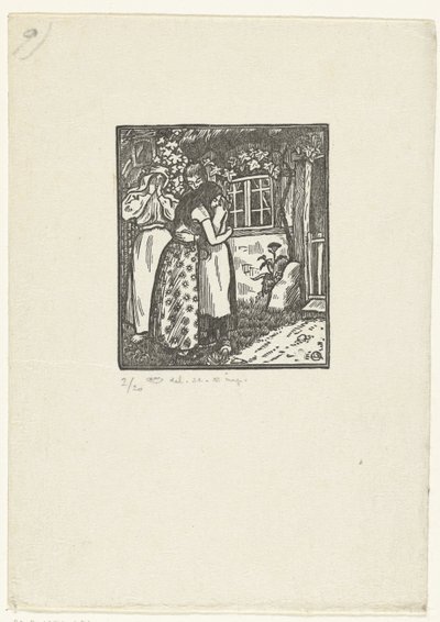Ruth en Naomi omhelzen elkaar door Lucien Pissarro