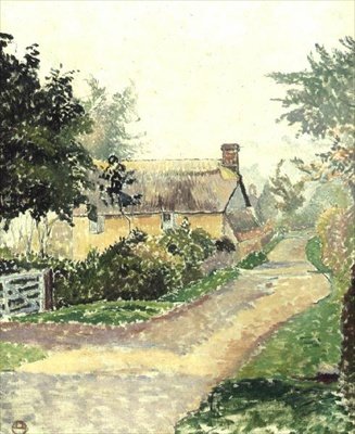 Het huisje in de mist, Fishpond door Lucien Pissarro