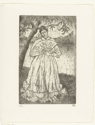 Vrouw met waaier door Lucien Pissarro