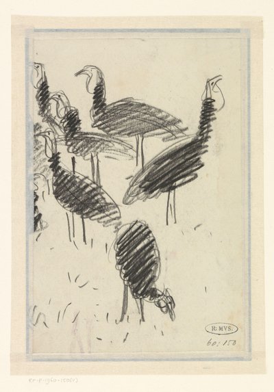 Zes vogels door Lucien Pissarro