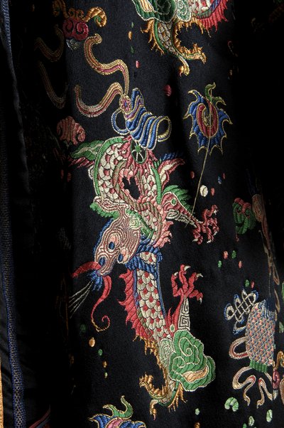Overjas, c.1923 (detail van stof), Zijde brokaat, lint en fluweel, bont, Lucile Ltd., Frankrijk door Lucy Christiana Lady Duff Gordon