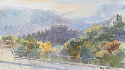 Heuvels voorbij de stad, zonsopgang, Jeruzalem door Lucy Willis