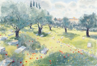 De Olijfgaard (Tempelberg vanuit de Kidronvallei, Jeruzalem) door Lucy Willis