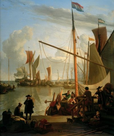 Het IJ voor Amsterdam vanaf de Mosselsteiger of de Bothhuisjes door Ludolf Backhuysen