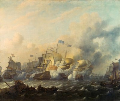 Een Zeeslag tussen Nederlanders en Engelsen door Ludolf Backhuysen