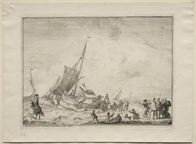 Te water laten van een schip, 1701 door Ludolf Backhuysen