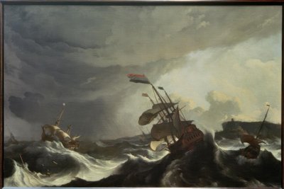 Schepen in nood bij zware storm door Ludolf Backhuysen