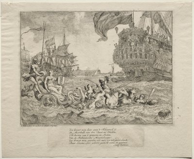 De personificatie van Amsterdam rijdend in Neptunus