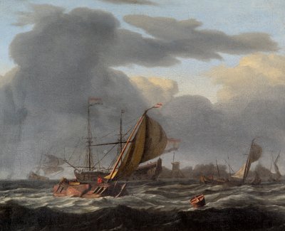 Een Oorlogsschip voor Anker in een Woeste Zee door Ludolf Backhuysen I