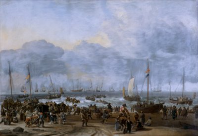 Landing van Willem van Oranje in Scheveningen, 17e eeuw door Ludolf Backhuysen I