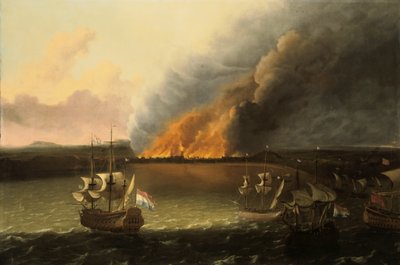 Zeegezicht met een brand in de verte, 1667 door Ludolf Backhuysen I