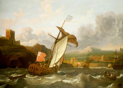 Een Engelse jacht zeilt naar Plymouth, laat 17e eeuw door Ludolf Bakhuizen