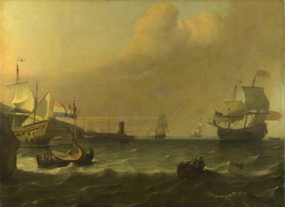 Nederlandse Oorlogsschepen die een Middellandse Zeehaven binnenvaren, 1681 door Ludolf Bakhuizen