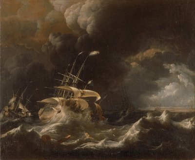 Nederlandse Koopvaardijschepen in een Storm door Ludolf Bakhuizen