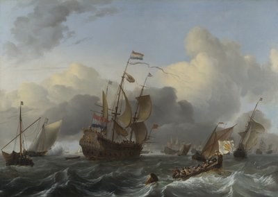 Vlaggenschip Eendracht en een vloot van Nederlandse oorlogsschepen, ca. 1670 door Ludolf Bakhuizen