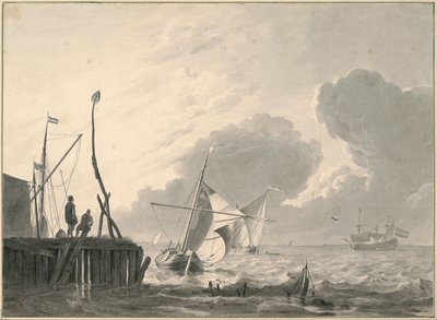 Haven aan Zee in Opkomend Onweer door Ludolf Bakhuizen
