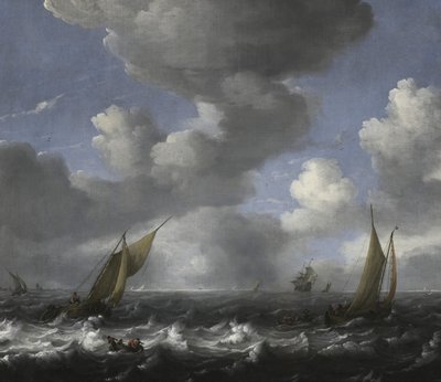 Zeegezicht en vissersboten door Ludolf Bakhuizen