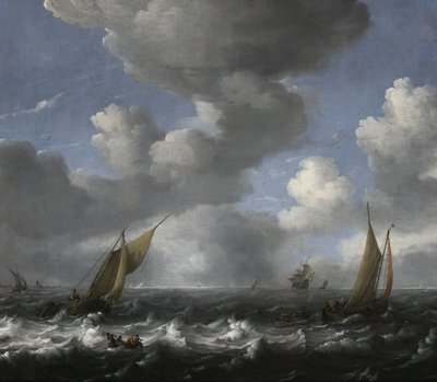 Zeegezicht met vissersboten door Ludolf Bakhuizen