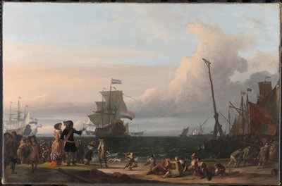 Nederlandse schepen in de wateren van Texel; in het midden de 