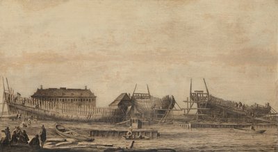 De scheepswerf van de Amsterdamse Admiraliteit door Ludolf Bakhuysen