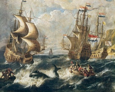 De walvisvangst (detail) door Ludolf I Backhuysen