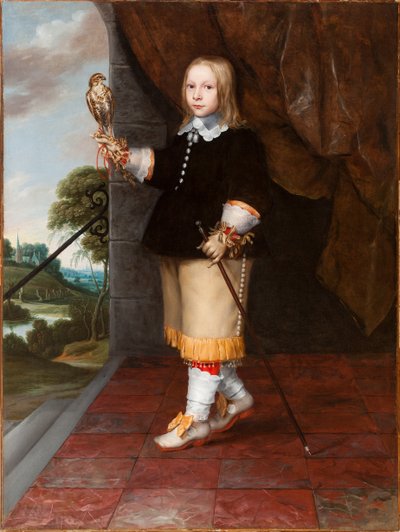 Portret van een jonge jongen met een torenvalk door Ludolf de Jongh