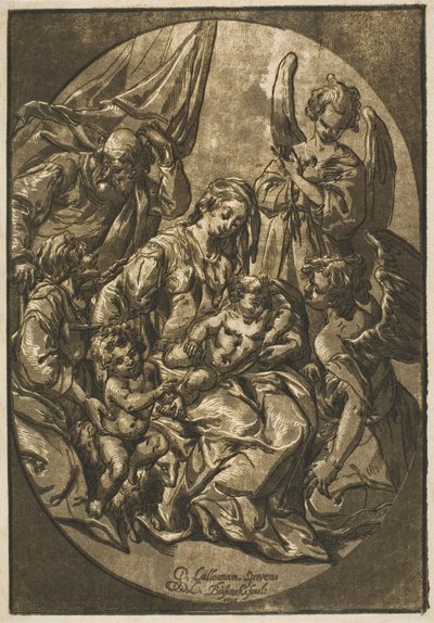 Heilige Familie in een Ovale Lijst door Ludolph Büsinck