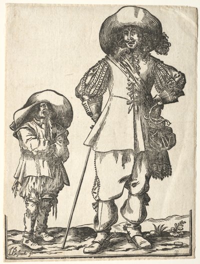Staande cavalerist en bedeljongen door Ludolph Büsinck