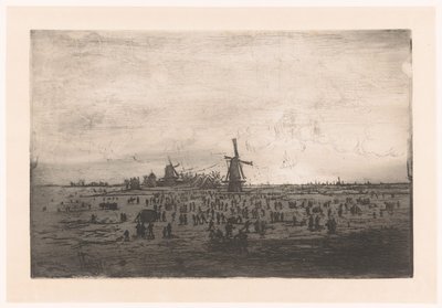 Dutch Winter Landscape with Windmills and Skaters door Ludovic Napoléon Lepic