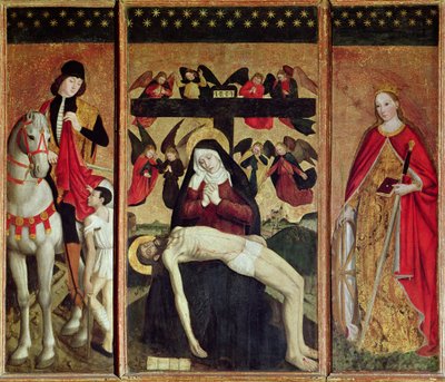 Drieluik met Pieta tussen Sint Martinus en Sint Catharina, 1475 door Ludovico Brea