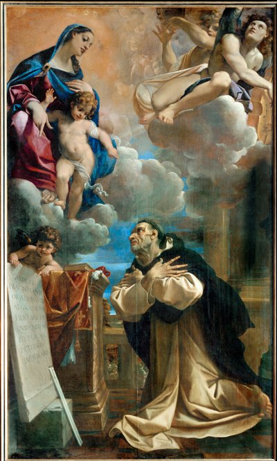 De verschijning van de Maagd Maria en het kindje Jezus in St ... door Ludovico Carracci