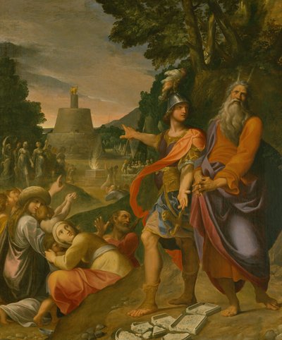 Mozes breekt de tafelen van de wet door Ludovico Carracci